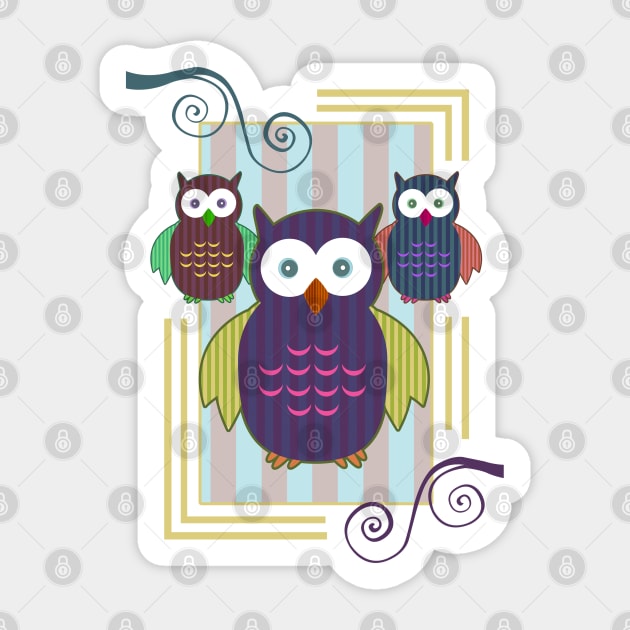 Striped Owls Sticker by adamzworld